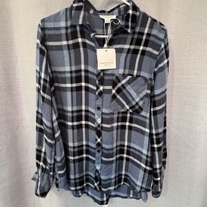 BeachLunchLounge Blue Plaid Long Sleeve Shirt Size Large NWT Sally NEW with Tags